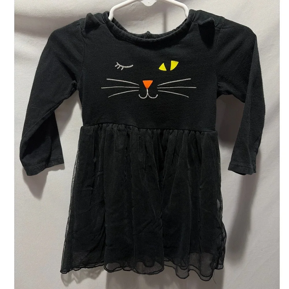 Halloween Carters Baby Girls 12M Black Long Sleeve Cat Tutu Dress Tulle